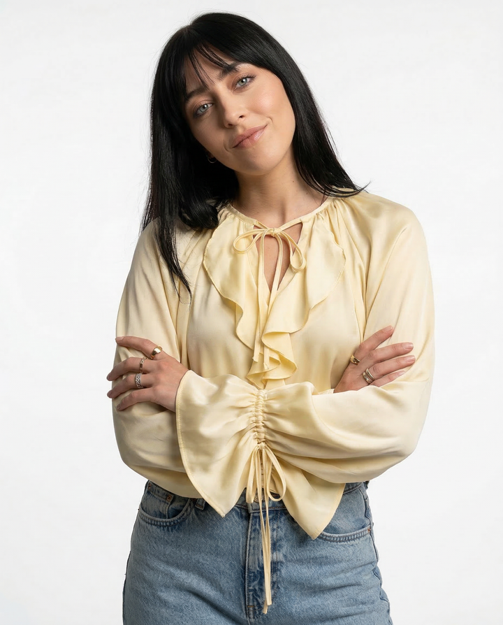 Serelina Satin Ruffle Tie Blouse