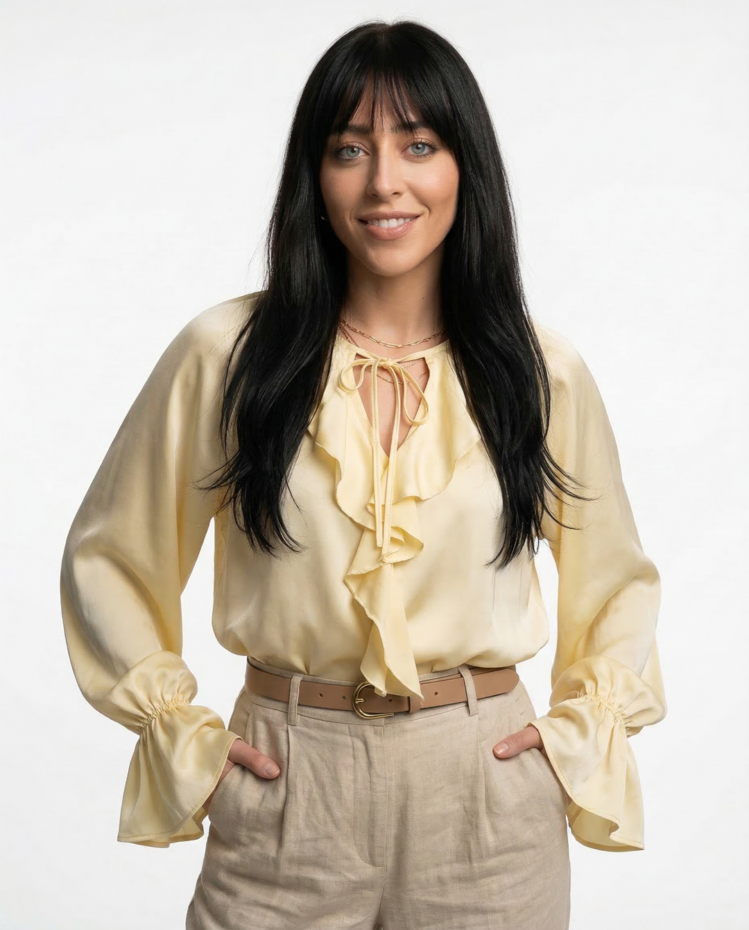 Serelina Satin Ruffle Tie Blouse