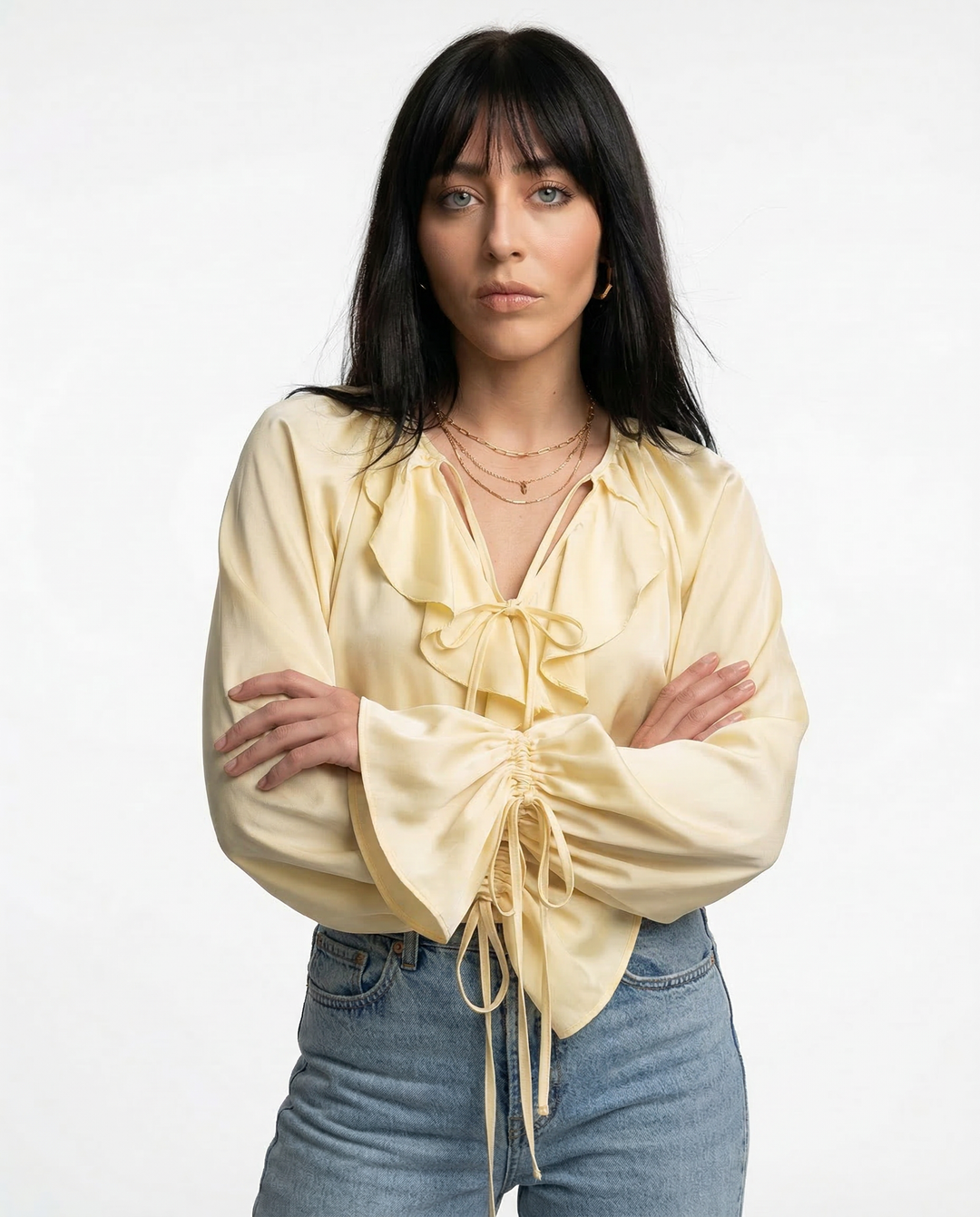 Serelina Satin Ruffle Tie Blouse