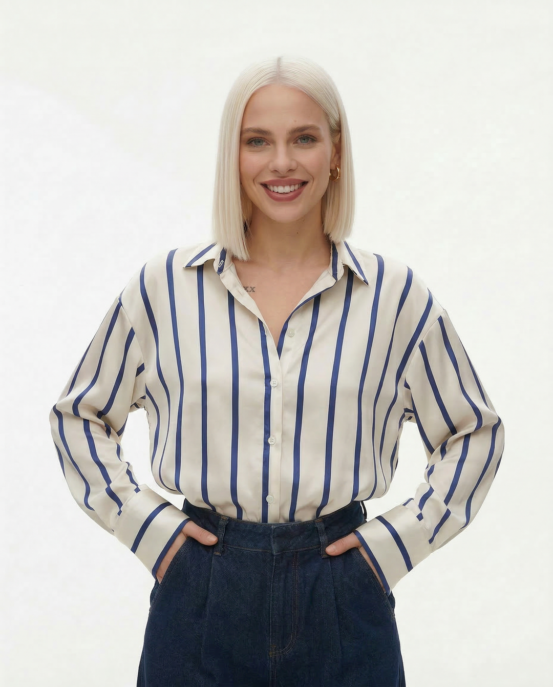Serelisse Satin Stripe Button Shirt