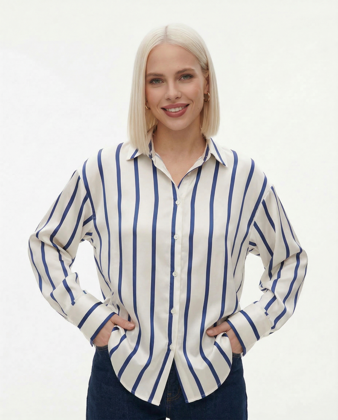 Serelisse Satin Stripe Button Shirt