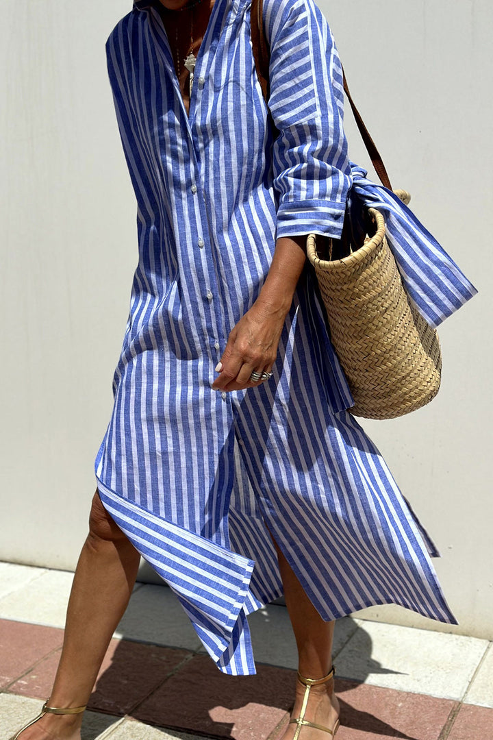 Striped Shirt Dress | Oversized Midi Fit | Button-Down Style