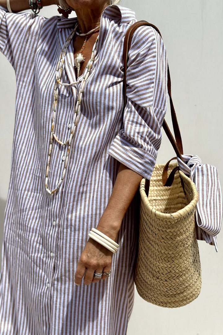 Striped Shirt Dress | Oversized Midi Fit | Button-Down Style