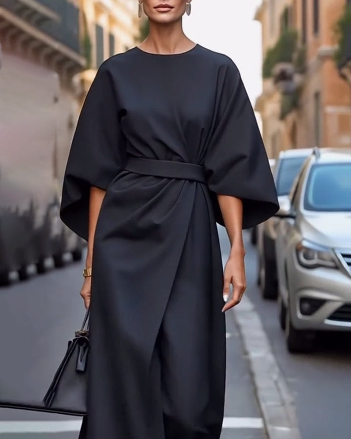 Aurelia Elegant Dress with Lantern Sleeves and Belt