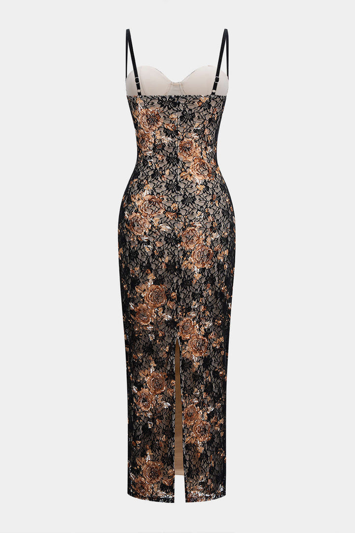 Evelina Floral Lace Patchwork Maxi Dress