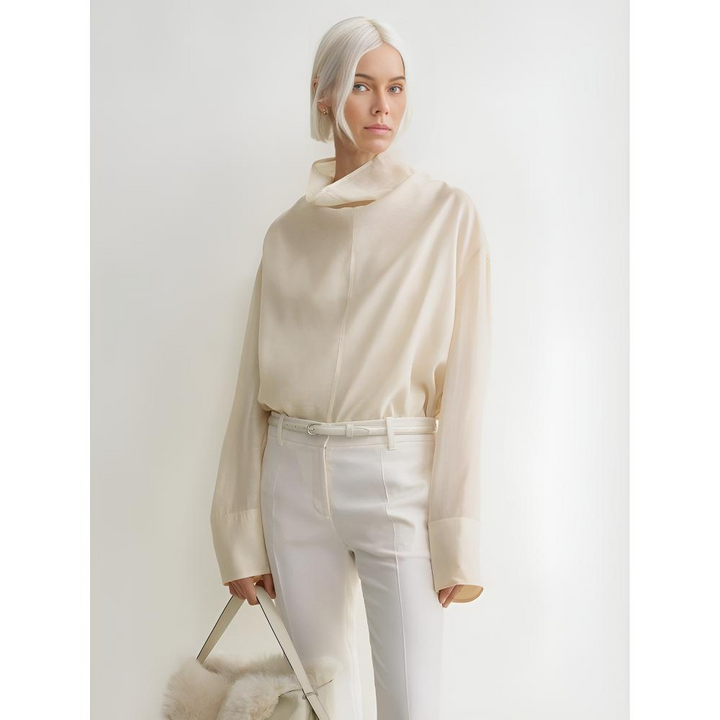 Violette Draped Linen High Neck Top