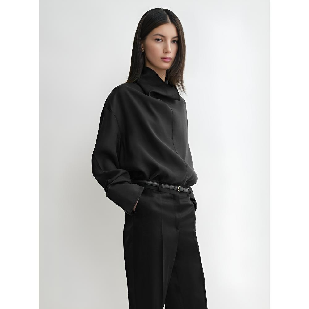 Violette Draped Linen High Neck Top