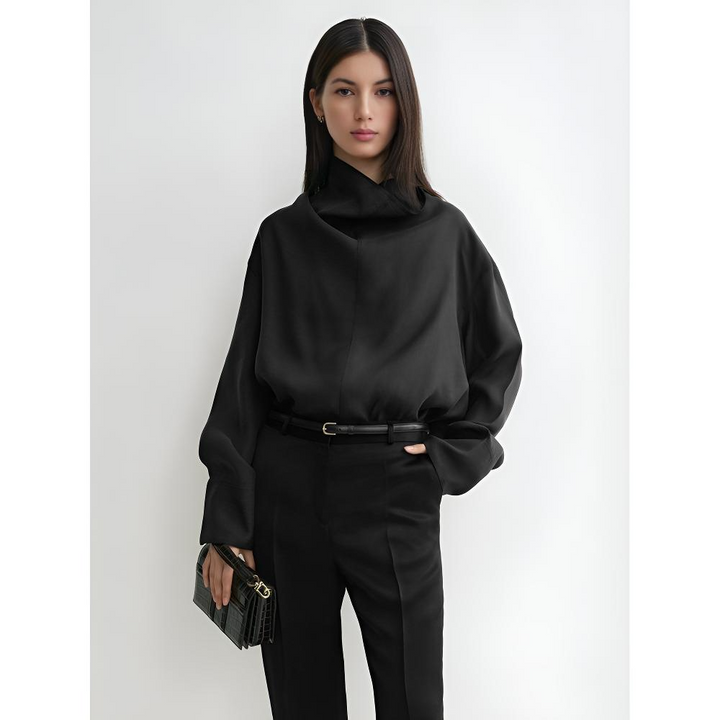 Violette Draped Linen High Neck Top