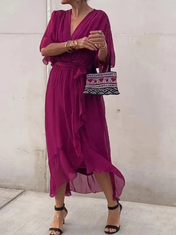 Selah Elegant Soft V-Neck Silk Dress for Women