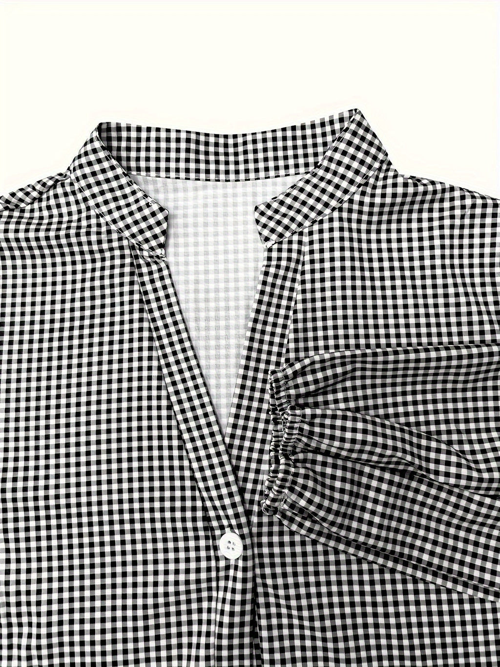 Gingham Striped Button-Down Summer Dress with Puff Sleeves