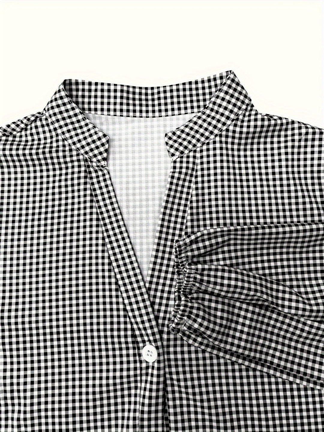 Gingham Striped Button-Down Summer Dress with Puff Sleeves