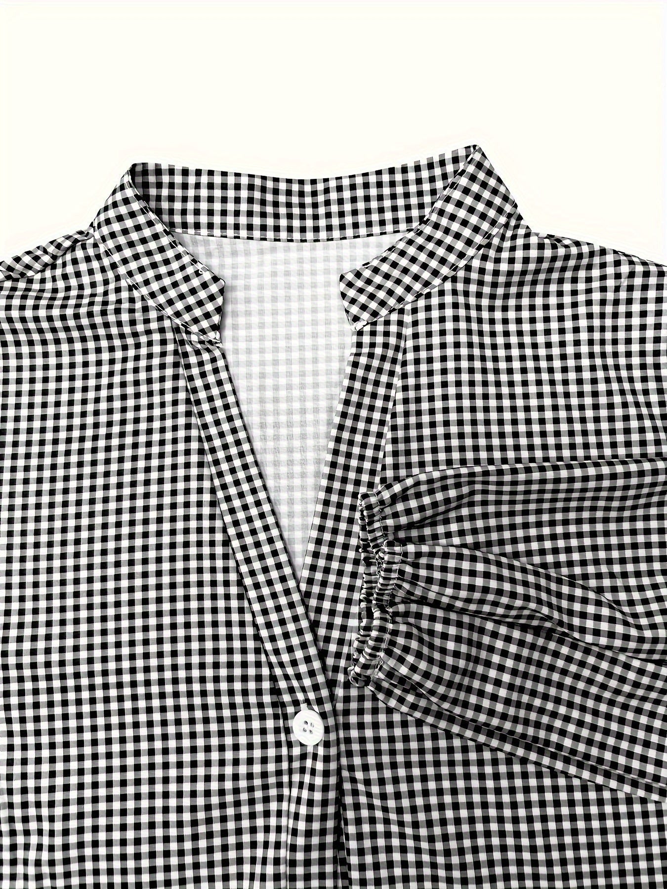 Gingham Striped Button-Down Summer Dress with Puff Sleeves