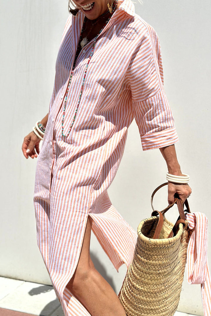 Striped Shirt Dress | Oversized Midi Fit | Button-Down Style