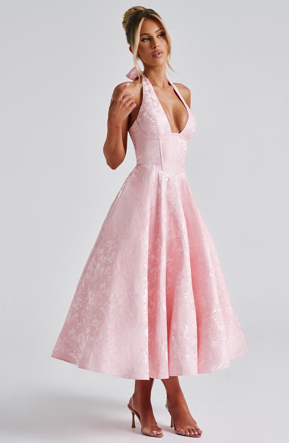 Halter Midi Wedding Guest Dress for Women