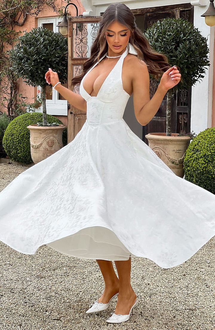 Halter Midi Wedding Guest Dress for Women