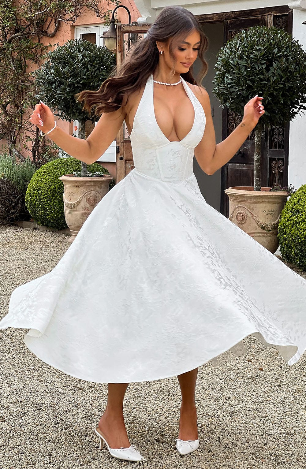 Halter Midi Wedding Guest Dress for Women