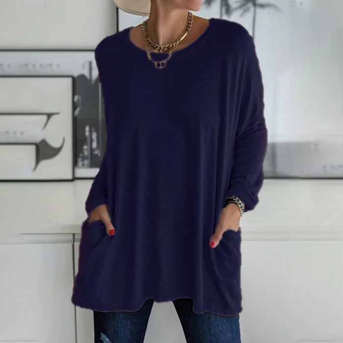 Maristelle Loose Fit Long Sleeve Tunic Top