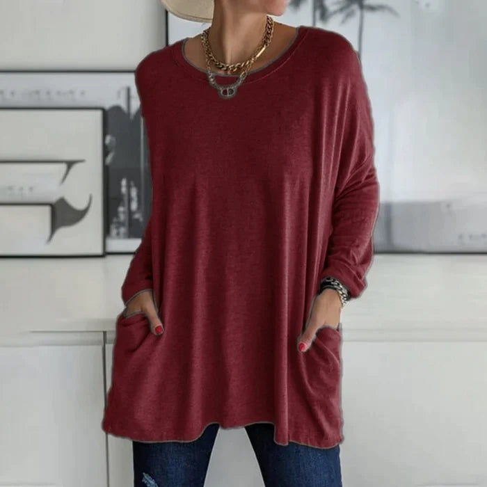 Maristelle Loose Fit Long Sleeve Tunic Top