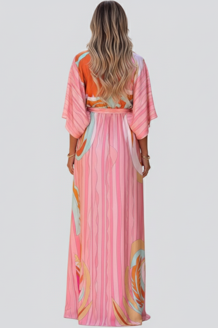 Madeline Printed V-Neck Belted Maxi Dress