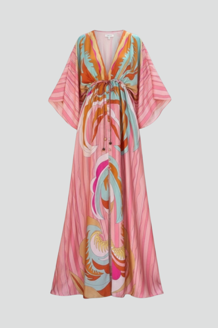 Madeline Printed V-Neck Belted Maxi Dress