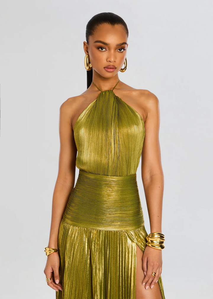 Alana Pleated Halter Maxi Dress