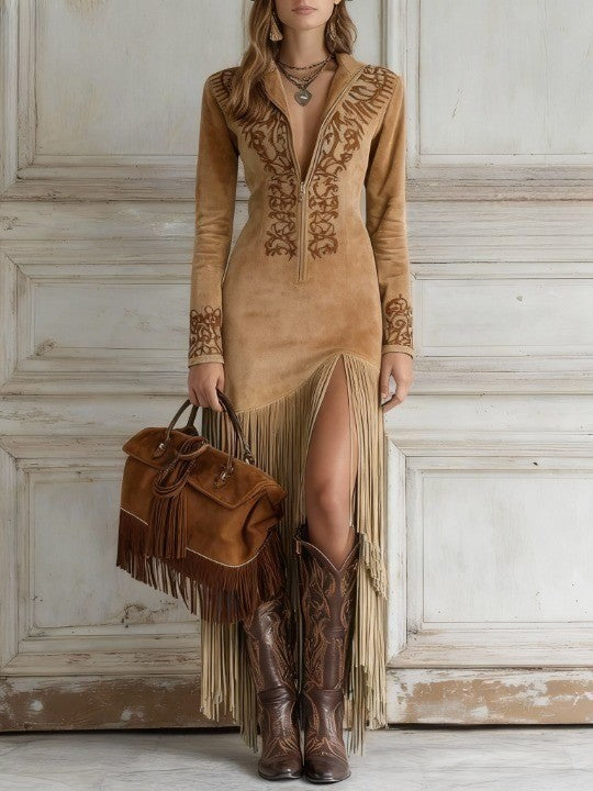 Petra Long Sleeve Fringe Maxi Dress