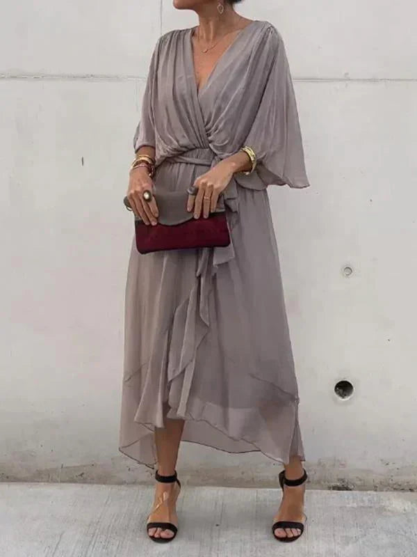 Selah Elegant Soft V-Neck Silk Dress for Women