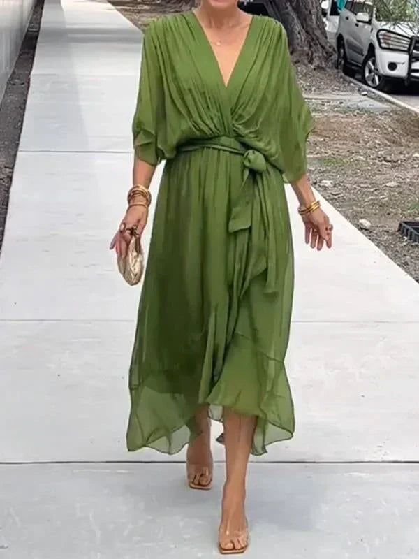 Selah Elegant Soft V-Neck Silk Dress for Women