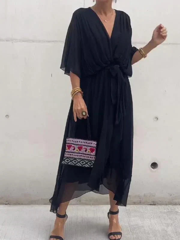 Selah Elegant Soft V-Neck Silk Dress for Women
