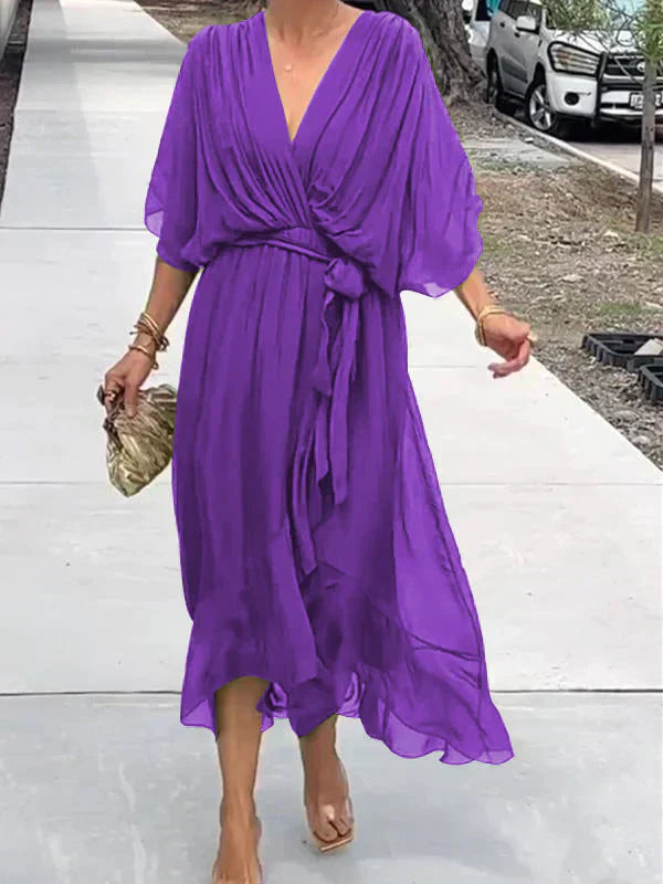 Selah Elegant Soft V-Neck Silk Dress for Women