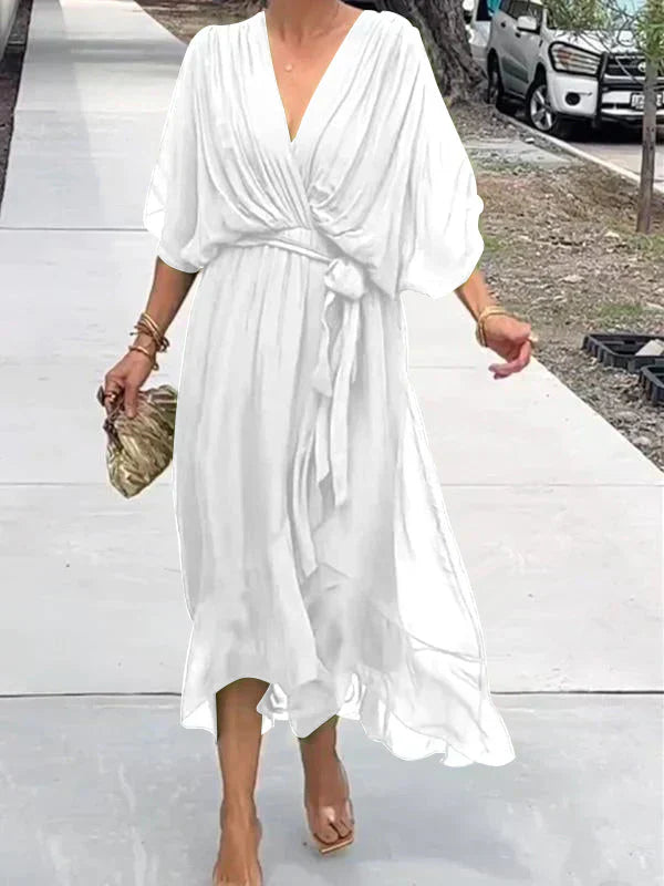 Selah Elegant Soft V-Neck Silk Dress for Women