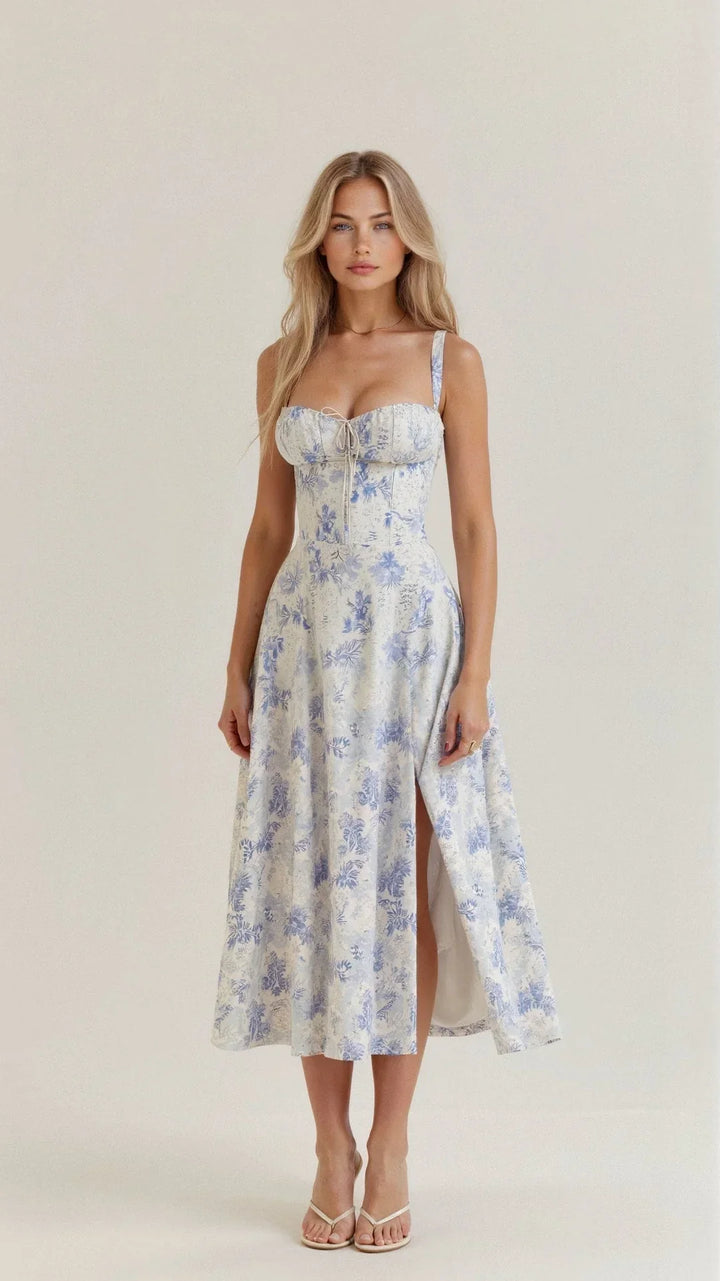 Nora Elegant Floral Bustier Midriff Waist Shaper Dress