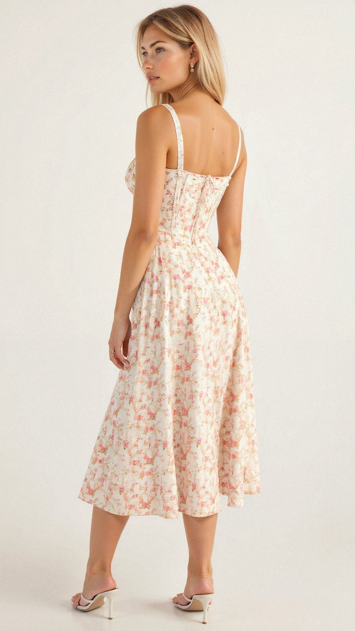 Sabine Floral Chic Corset Midi Dress