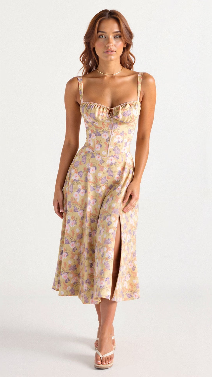 Sabine Floral Chic Corset Midi Dress