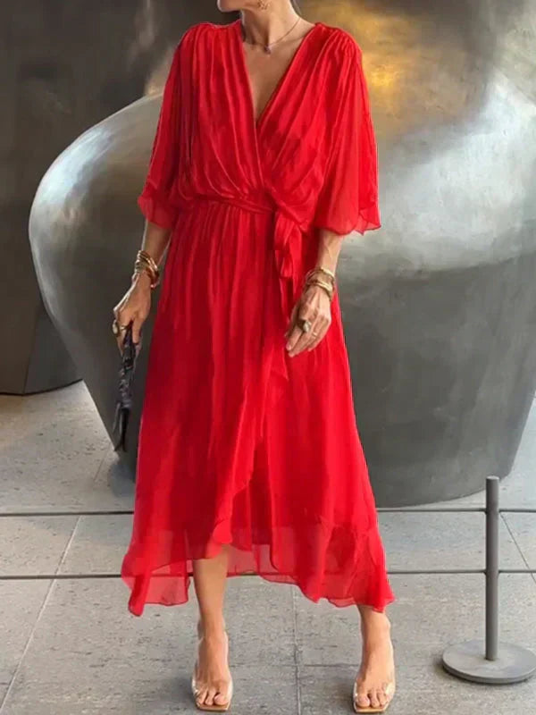 Selah Elegant Soft V-Neck Silk Dress for Women