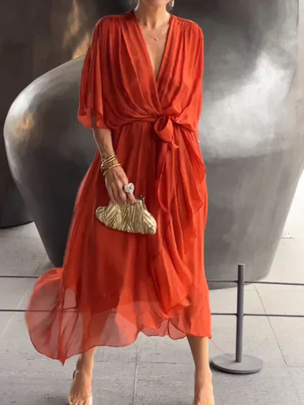 Selah Elegant Soft V-Neck Silk Dress for Women