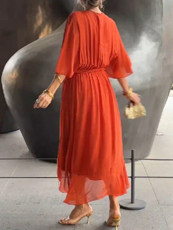 Selah Elegant Soft V-Neck Silk Dress for Women