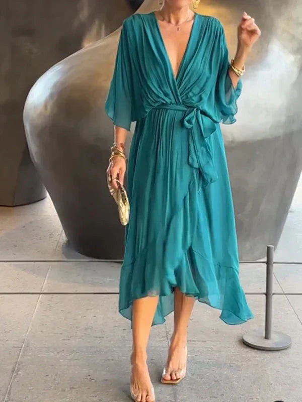 Selah Elegant Soft V-Neck Silk Dress for Women