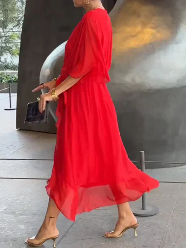 Selah Elegant Soft V-Neck Silk Dress for Women