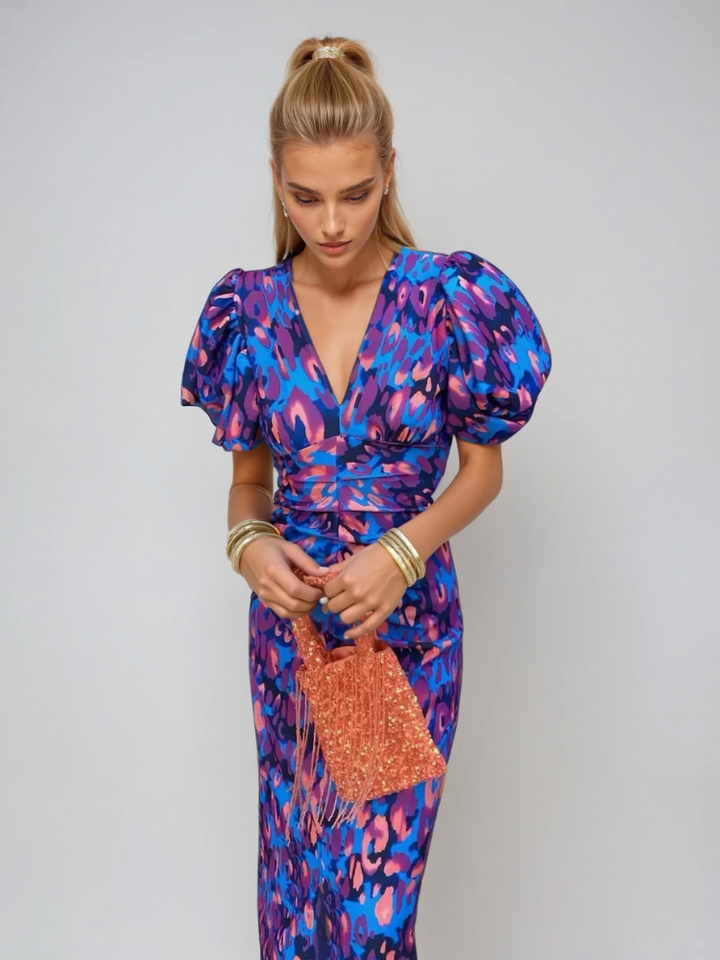 Elodie Women’s Elegant Puff Sleeve Printed Dress
