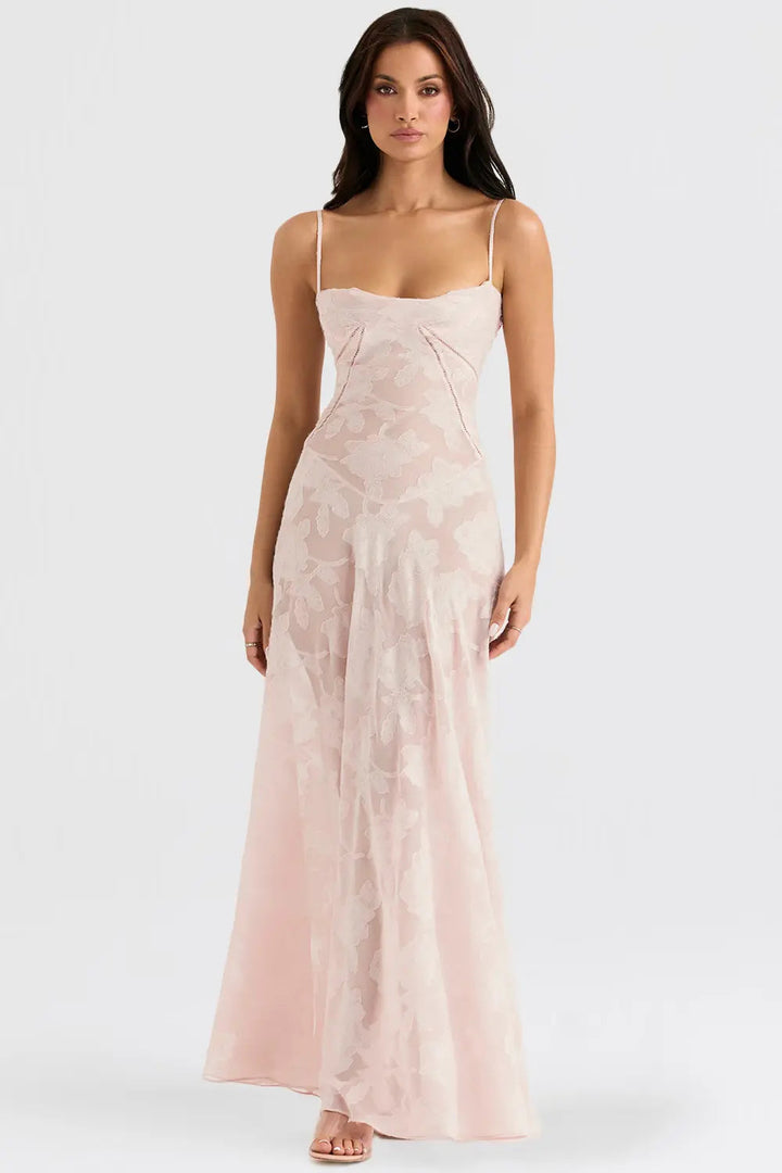 Gretchen Long Summer Dress with Open Back and Adjustable Straps
