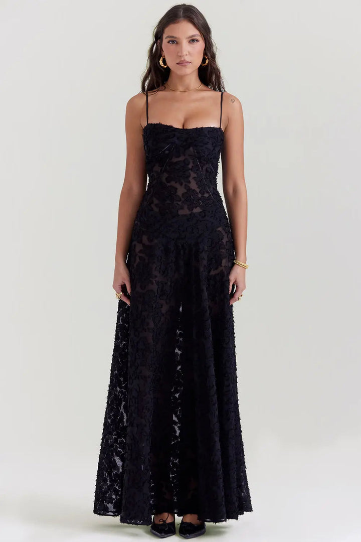 Gretchen Long Summer Dress with Open Back and Adjustable Straps