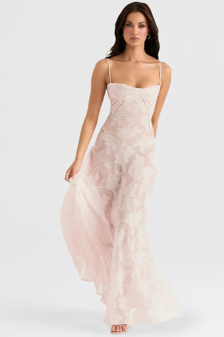 Gretchen Long Summer Dress with Open Back and Adjustable Straps