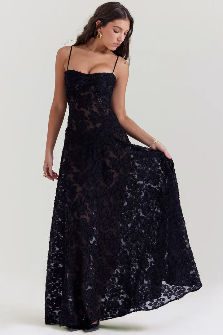 Gretchen Long Summer Dress with Open Back and Adjustable Straps