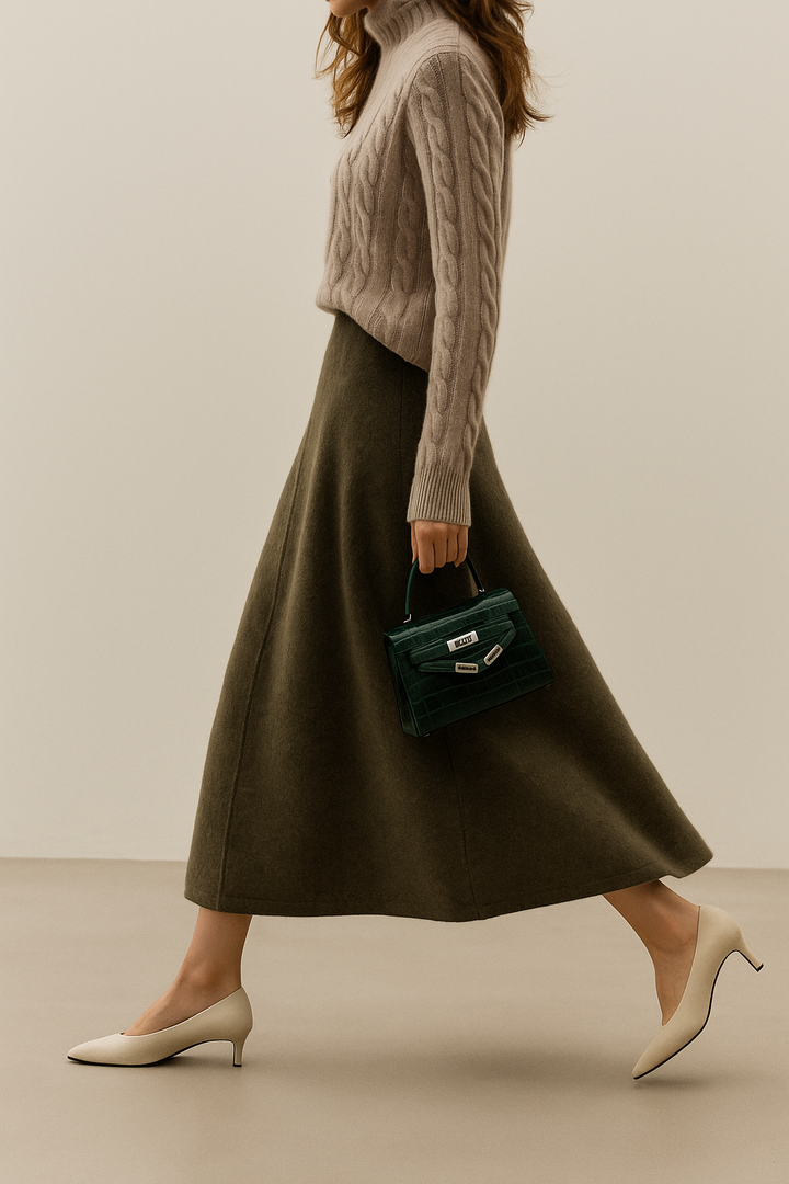 Evelora Merino Wool High Waist Skirt