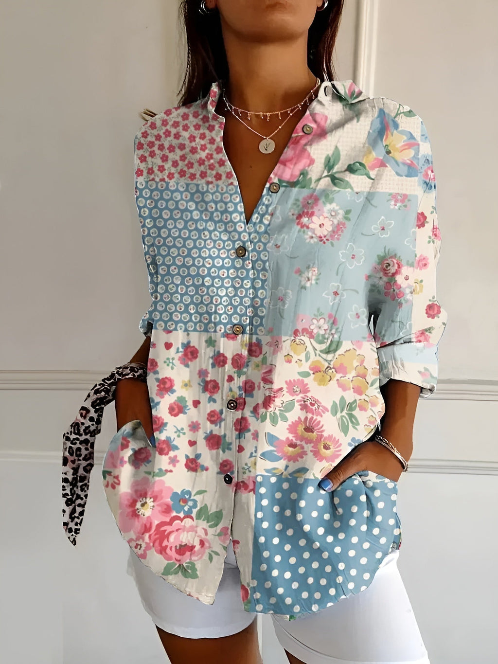 Solvienne Printed Relaxed Button Blouse