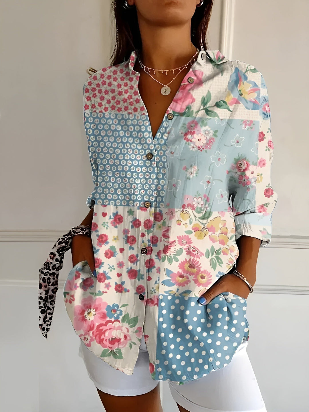 Solvienne Printed Relaxed Button Blouse