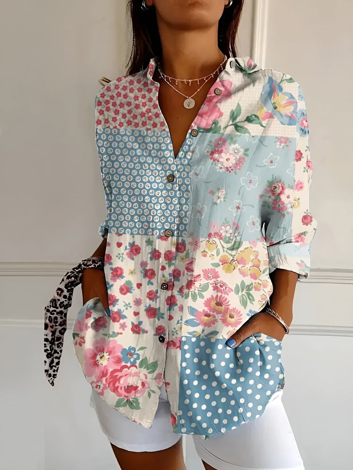 Solvienne Printed Relaxed Button Blouse