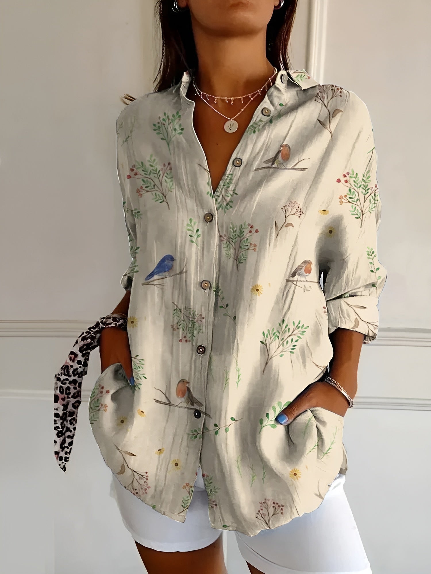 Solvienne Printed Relaxed Button Blouse