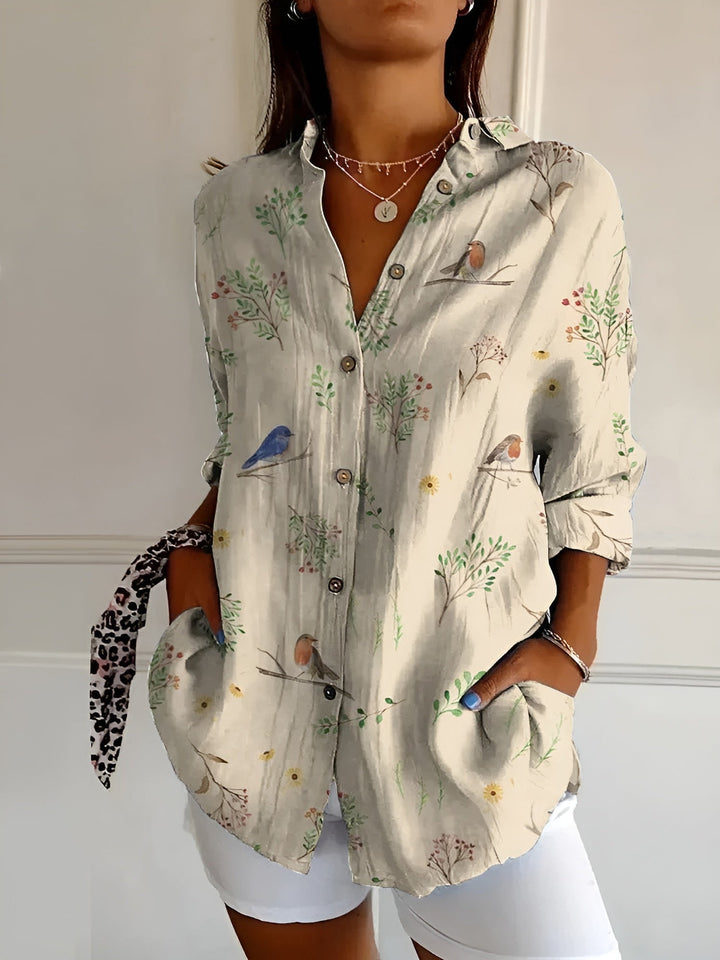 Solvienne Printed Relaxed Button Blouse
